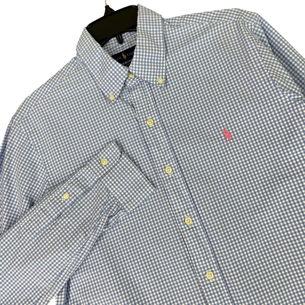 Ralph Lauren Classic Fit Shirt Mens M Pink Gingham Plaid Pony Business Casual
